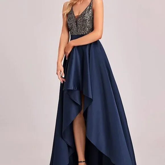 EVER-PRETTY Women's Asymmetric Skirt ,V-Neck, A-line Dress Sz: 2XL Navy Blue - Picture 1 of 16